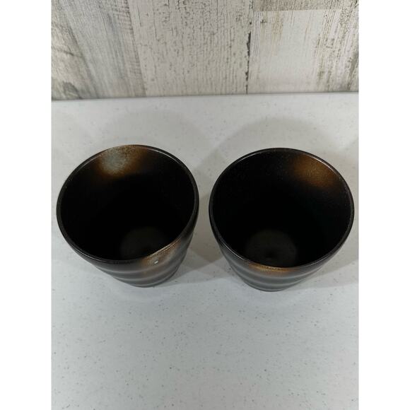 Japanese Ceramic Tea Cups Yunomi Set Two Pair Coffee Brown Beige Mug Vintage‎ - Picture 3 of 12